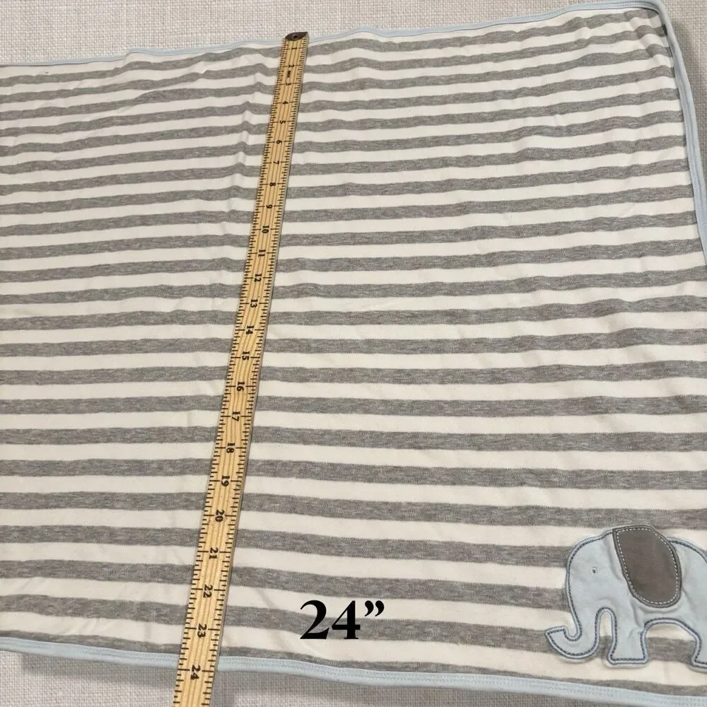 Carter’s Baby Blanket Blue Gray Striped Elephant Security Receiving 31x24 “play”